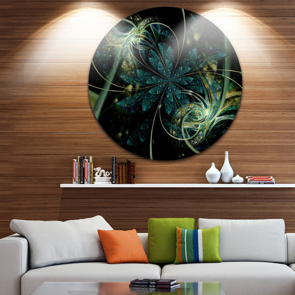 Green Yellow Digital Fractal Flower, Floral Round Metal Wall Art, 36"