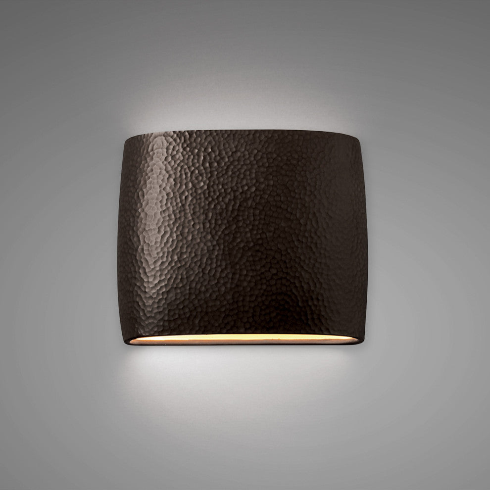 Ambiance ADA Outdoor Ceramic Wide Oval Wall Sconce, Hammered Iron, LED