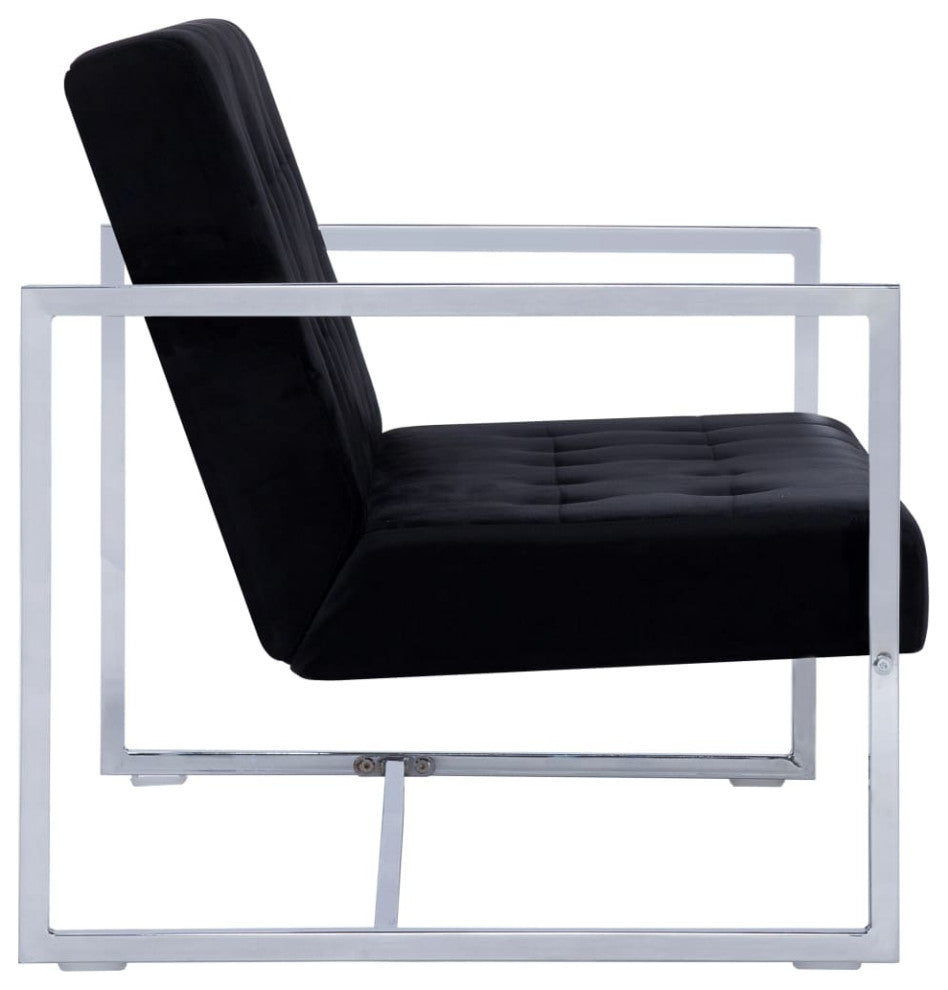 vidaXL Sofa Loveseat with Armrests for Living Room Black Chrome and Velvet