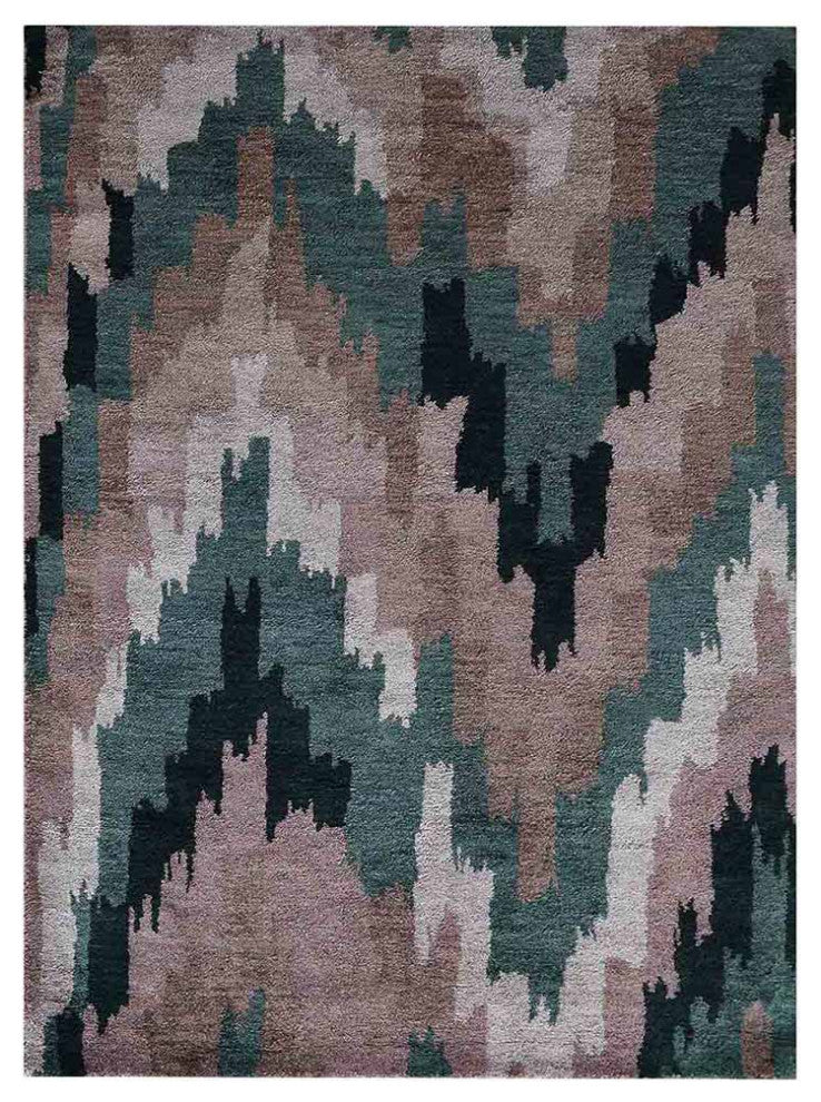Hand Knotted Silk Area Rug Abstract Multicolor
