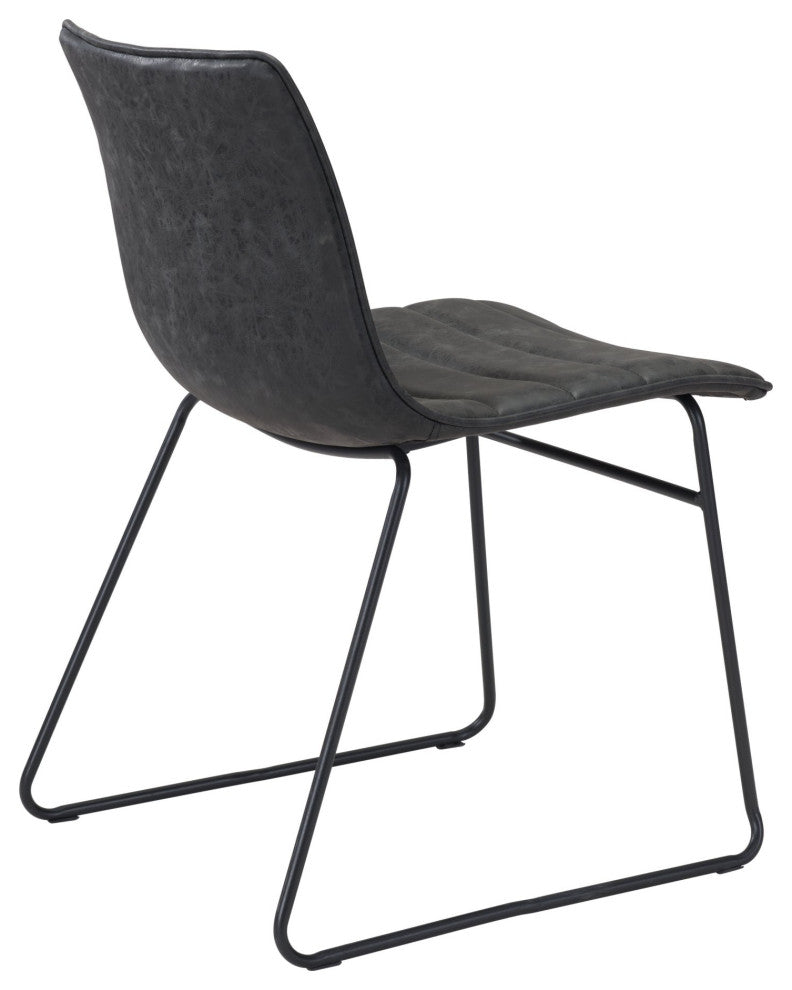 Dining Chair, Set of 2, Faux Vinyl Leather, Steel, Vintage Black, Cafe Bistro