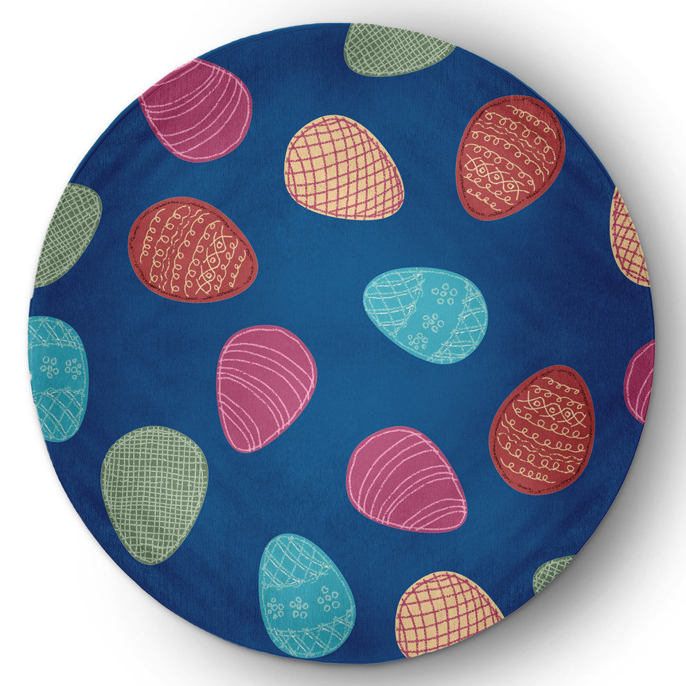 Egg Hunt Easter Chenille Rug, Dark Cobalt Blue, 5' Round