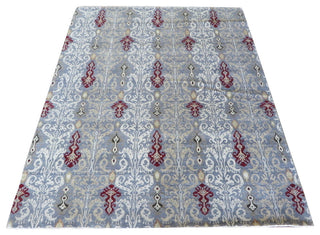 7'10x9'10 Handmade Grayish Blue Ikat Peshawar Oriental Rug