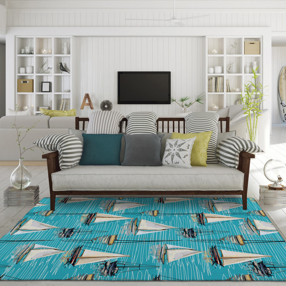 Indoor/Outdoor Harbor HA8 Teal Machine Washable 8' x 10' Rug