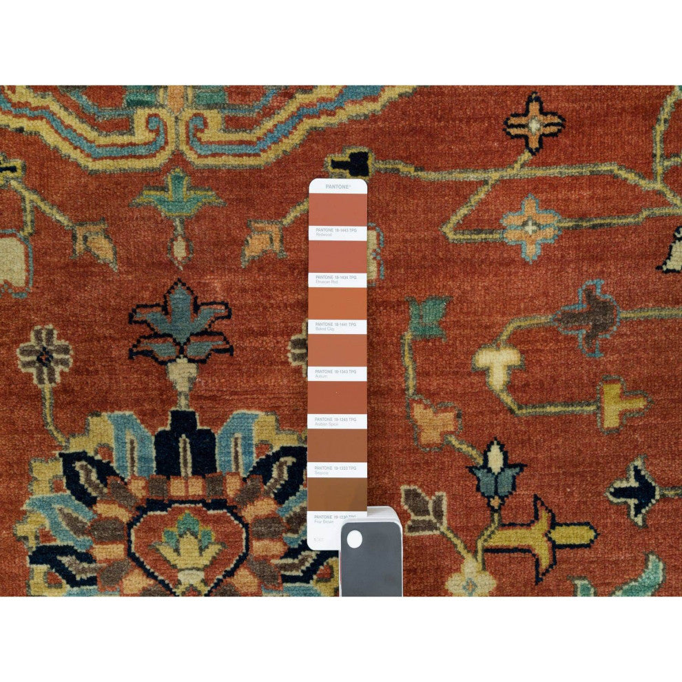 Rust Red Fine Heris Re-Creation Wool Hand Knotted Round Oriental Rug 10'x10'