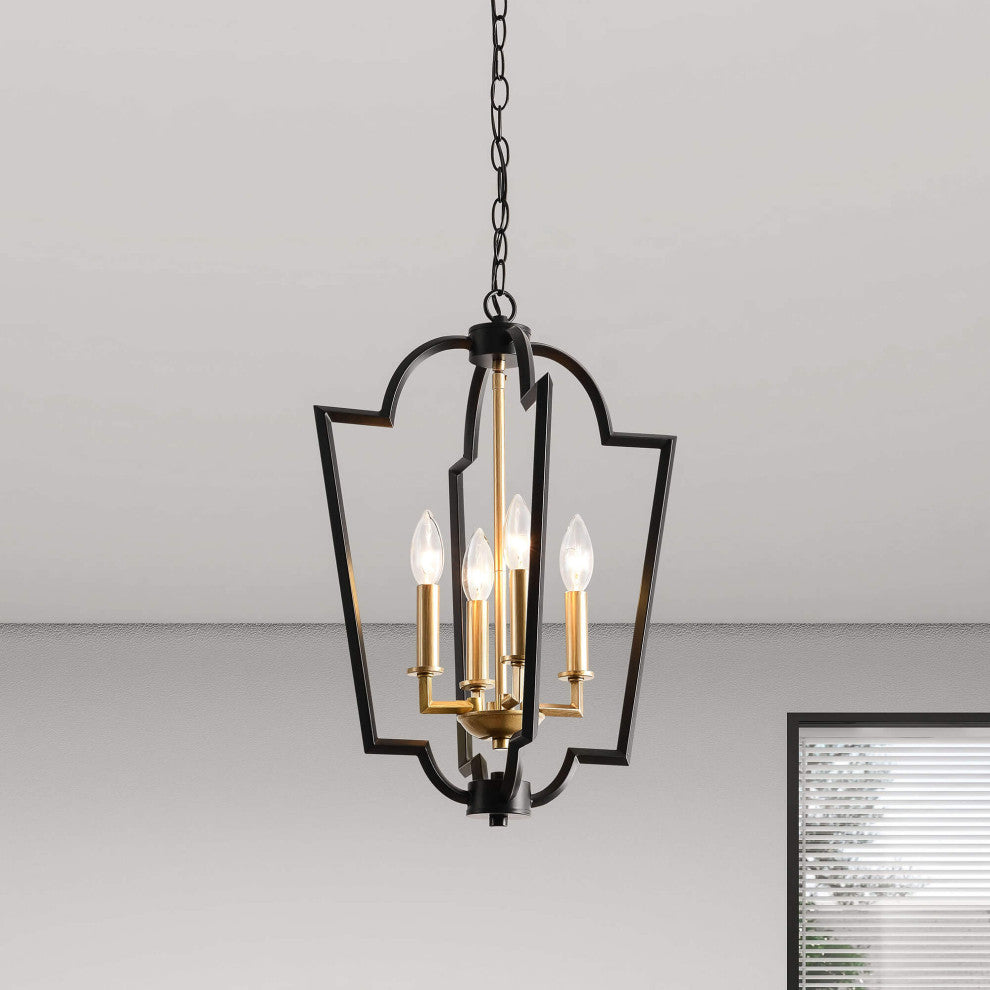 Iris Black and Light Gold With Bronze Lantern Chandelier