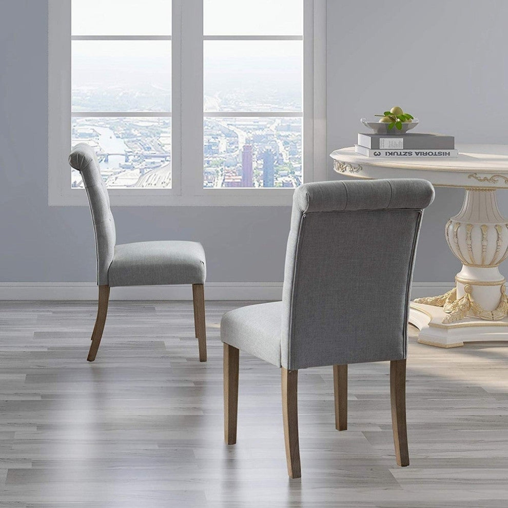 Button Tufted Armless Dining Room Chairs, Set of 2, Gray