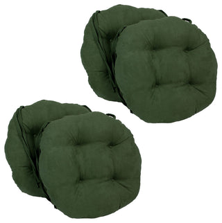 16" Solid Micro Suede Round Tufted Chair Cushions, Set of 4, Hunter Green