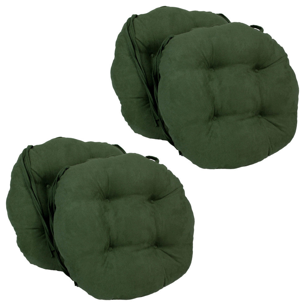 16" Solid Micro Suede Round Tufted Chair Cushions, Set of 4, Hunter Green