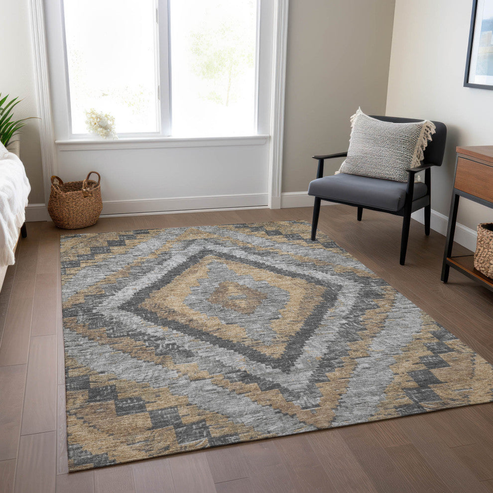 Machine Washable Indoor/Outdoor Chantille ACN1890 Khaki 9' x 12' Rug