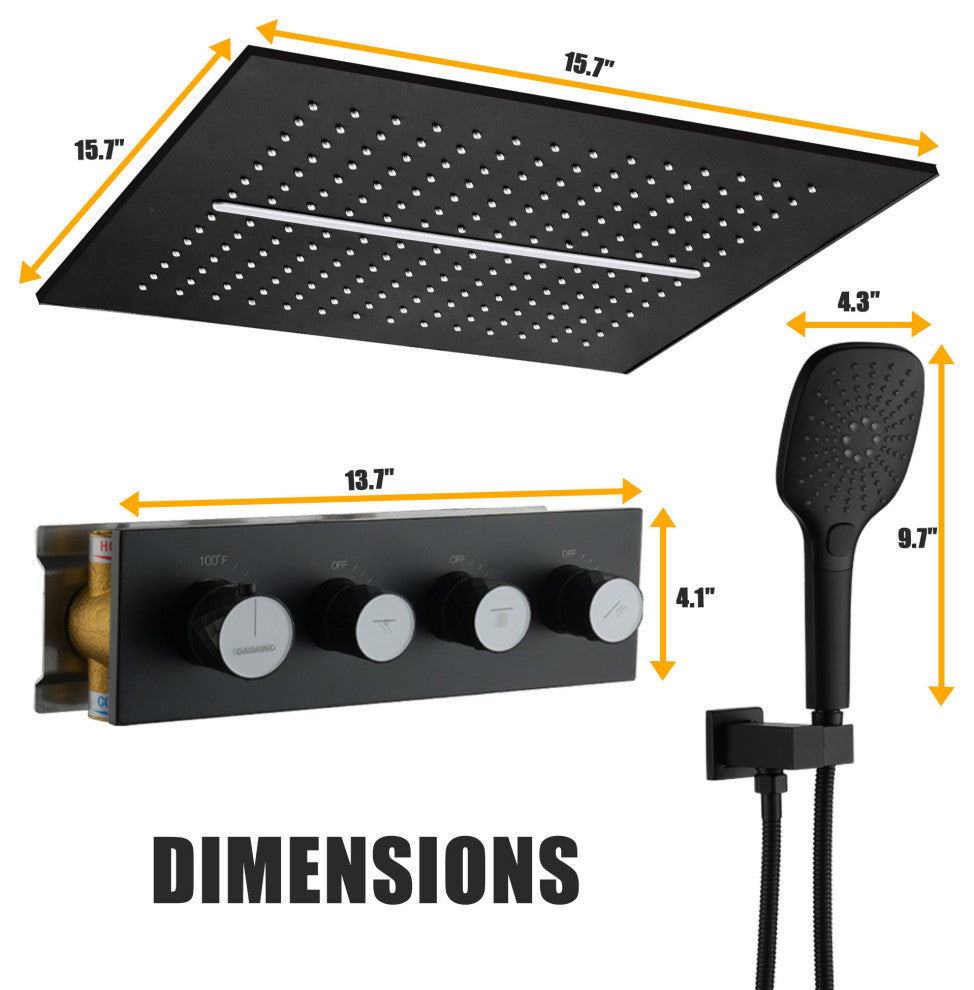 Multifunctional concealed large overhead spray luxury shower system, Matte Black