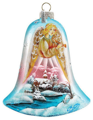 Hand Painted Scenic Glass Ornament Angel Bell