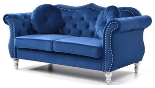 Home Square 2-Piece Furniture Set with Sofa and Loveseat in Navy Blue