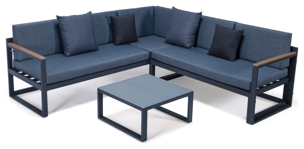 LeisureMod CSLBL-80BU-BL Chelsea Sectional Headrest&Coffee Table Blue Cushions