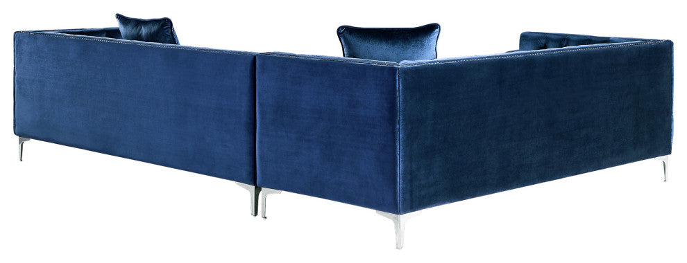 Jeannie 120" Velvet Corner Sectional Sofa, Navy, Left Facing