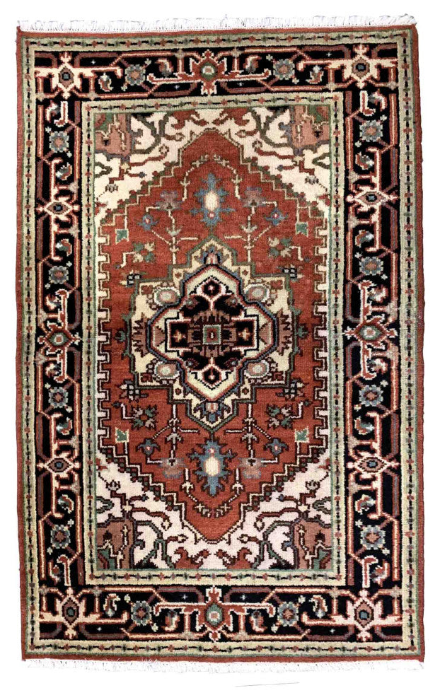 Handmade Vintage Persian Heriz Rug, 3.1'x5.2', 94cmx158cm 1970s
