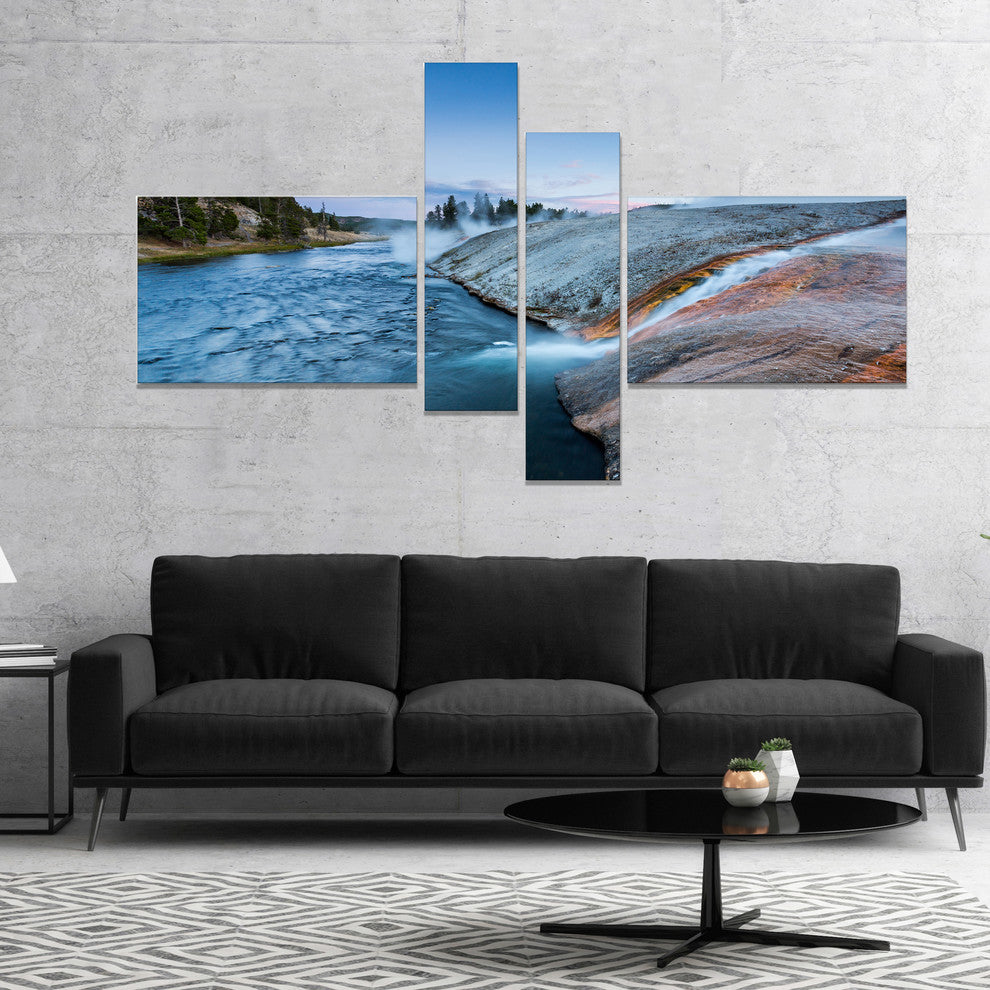 Midway Geyser Basin In Yellowstone, Seashore Canvas Art Print, 60"x32", 4 panels