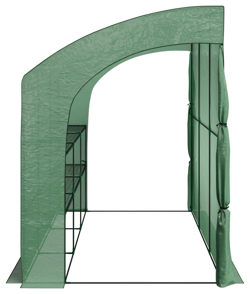 10ft x 5ft x 7ft Walk, Green House, Roll-Up Zippered Doors, 6 Shelves