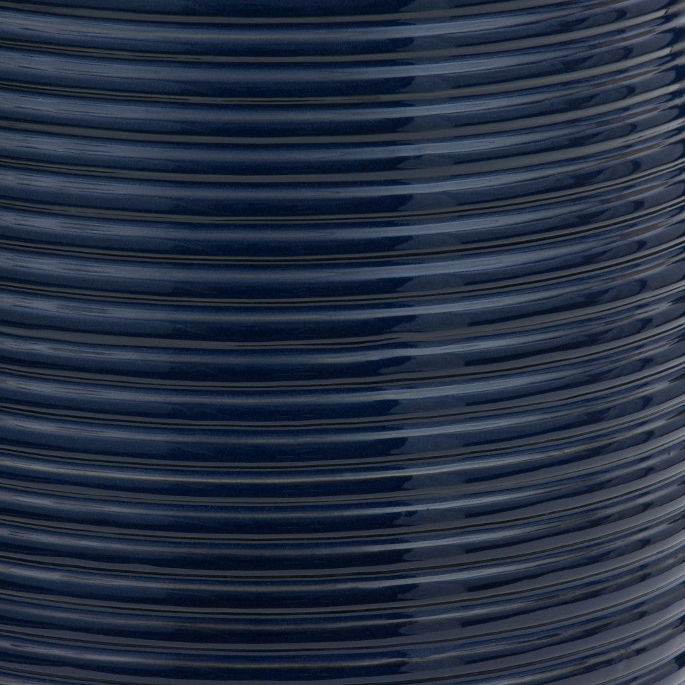 18" Dark Blue Ribbed Porcelain Garden Stool