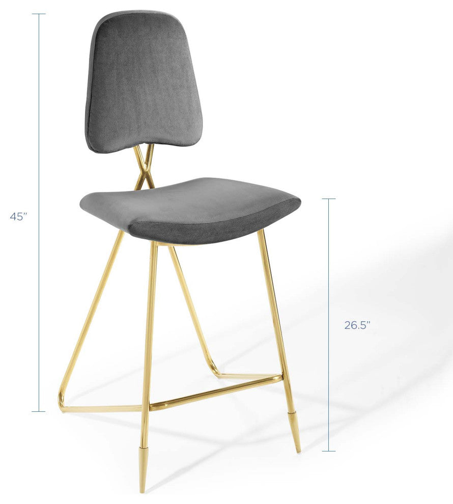 Ponder Bar Stool Performance Velvet Set of 2, Gray
