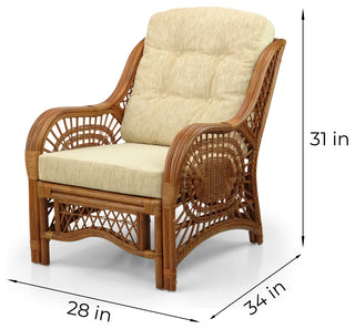 Malibu Lounge Armchair, Natural Rattan Wicker Handmade, Colonial, Cream Cushions