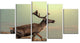Reindeer on Top of the Mountain, Animal Canvas Art Print, 60"x32", 5 Panels