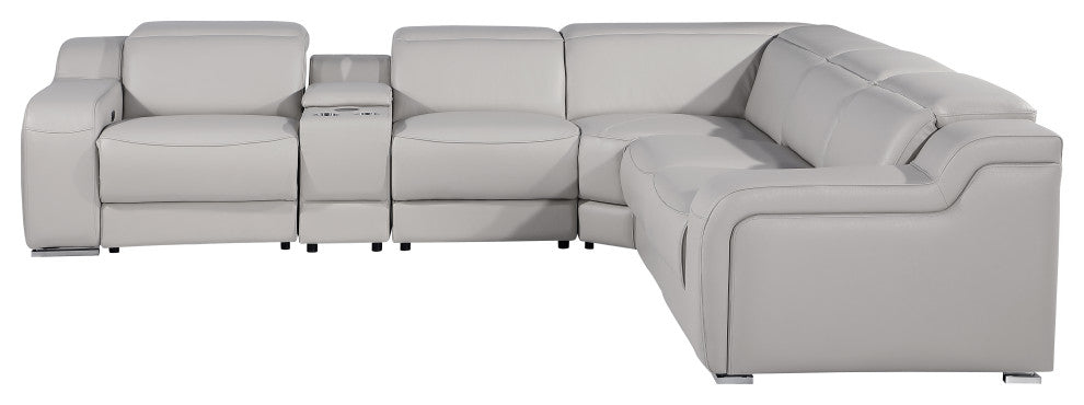 Marco-6-Piece, 3-Power Reclining Italian Leather Sectional, Light Gray