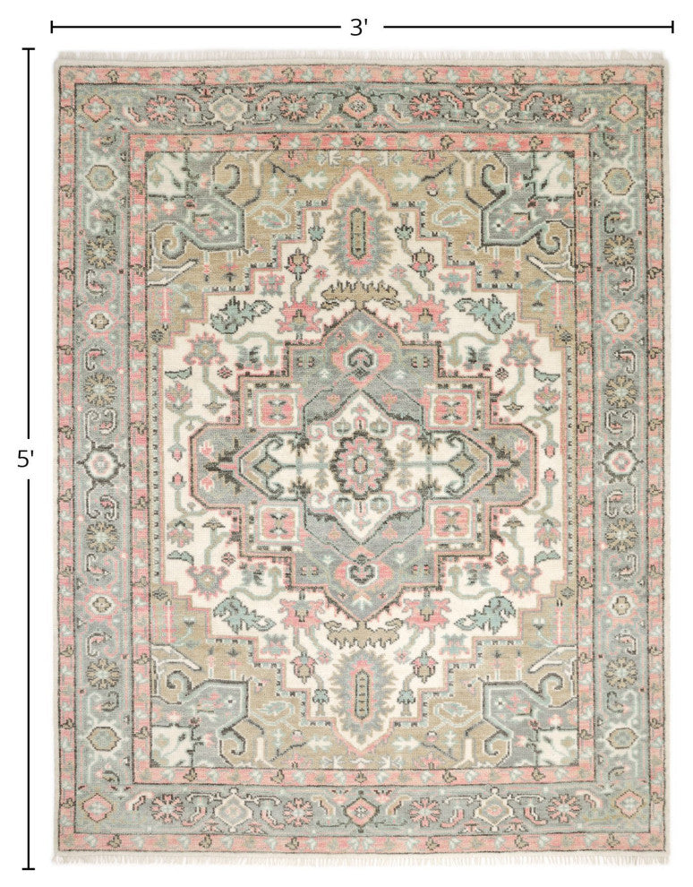 Miranda Handmade Area Rug Ivory, 3' 0" x 5' 0"