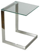 Cortesi Home Zulu End Table, Stainless Steel With Glass Top, C Shape 16x16
