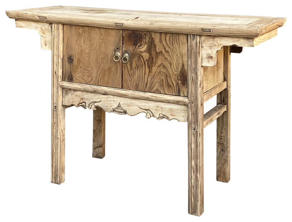Chinese Vintage 2 Doors Raw Wood Rustic Low Side Table Hcs7167