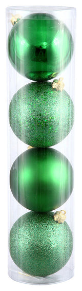 Vickerman 4.75" 4 Finish Ball Ornaments Assorted, 4-Piece Set, Green