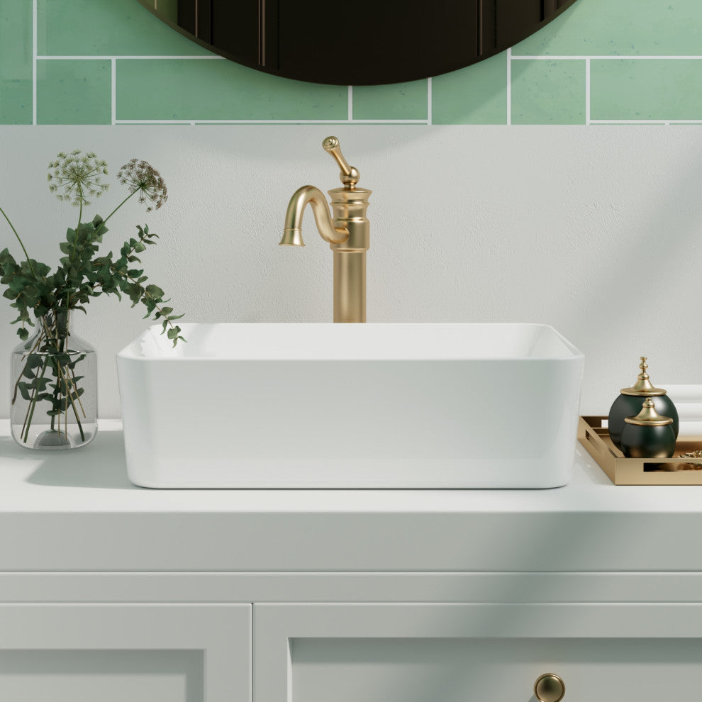 19"X15" Ceramic Rectangular White Bathroom Vessel Sink Above Counter Sink