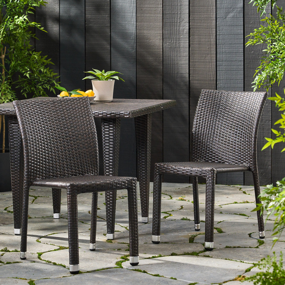 GDF Studio Dorside Outdoor Wicker Armless Stack Chairs With Aluminum Frame, Multi-Brown, Set of 2
