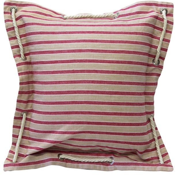 Pillow Decor - Nautical Stripes Pink Cotton Throw Pillow 16x16