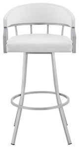 Palmdale Swivel Faux Leather Stool, Silver/White, 30" Counter Height