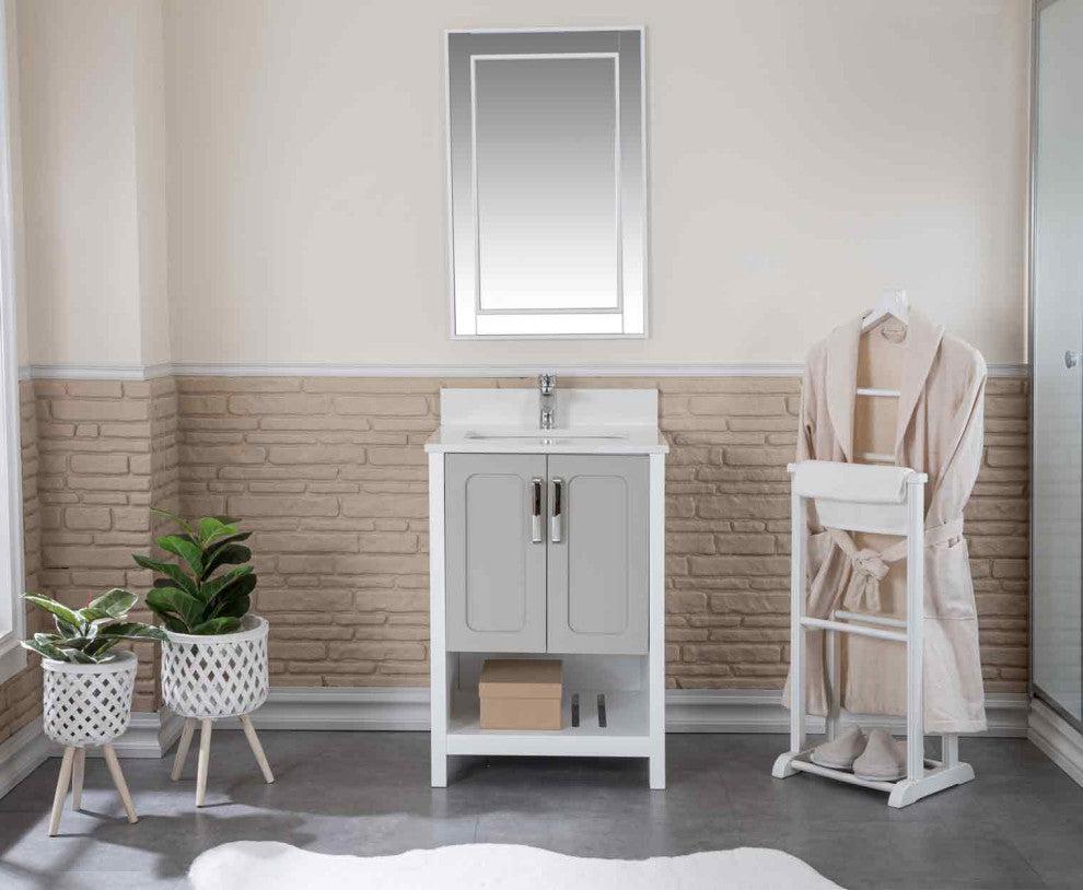 Florin Collection 24" Bathroom Vanity With Sink, Mirror, Countertop, Gray
