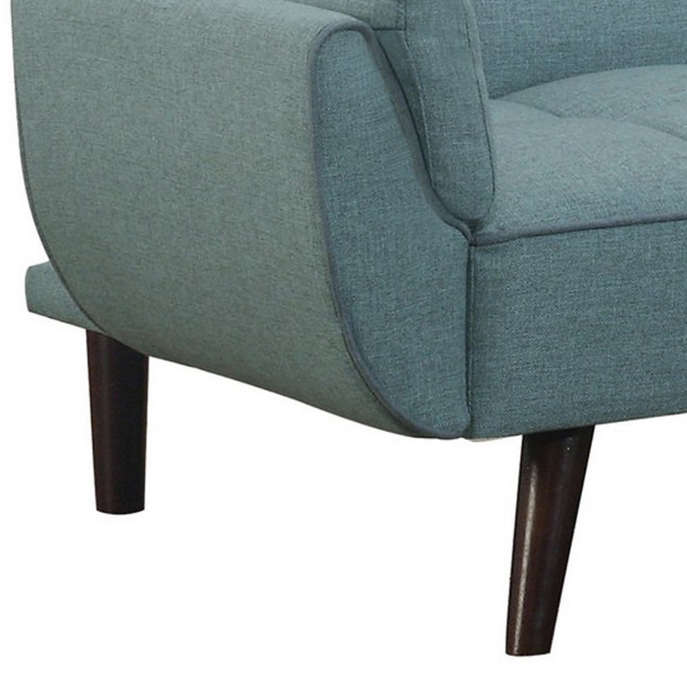 Benzara BM242070 Tufted Stitching Fabric Sofa Bed With Splayed Legs, Blue