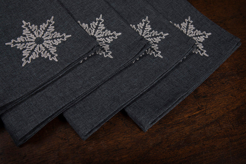 Glisten Snowflake Embroidered Christmas Napkins, Gray, 20"x20", Set of 4