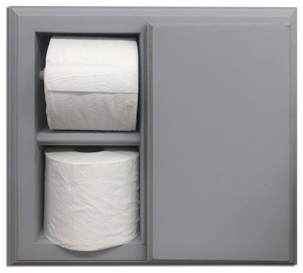 Hyacinth Wood Recessed Toilet Paper Holder With Storage 14x12.75, Primed Gray