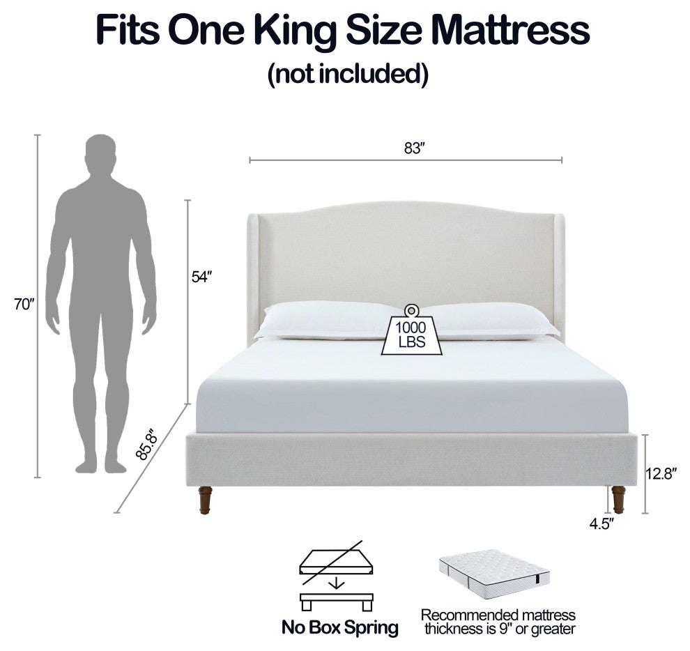 GDF Studio Upholstered Wingback Platform Bed, Ivory, King