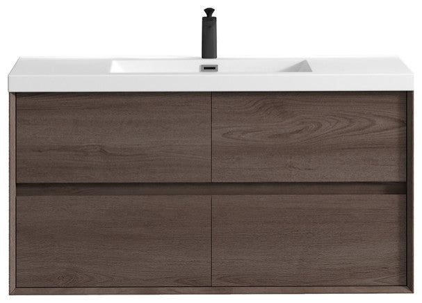 Ashley 48'' Floating Vanity, Acrylic Top, Single Sink, Red Oak