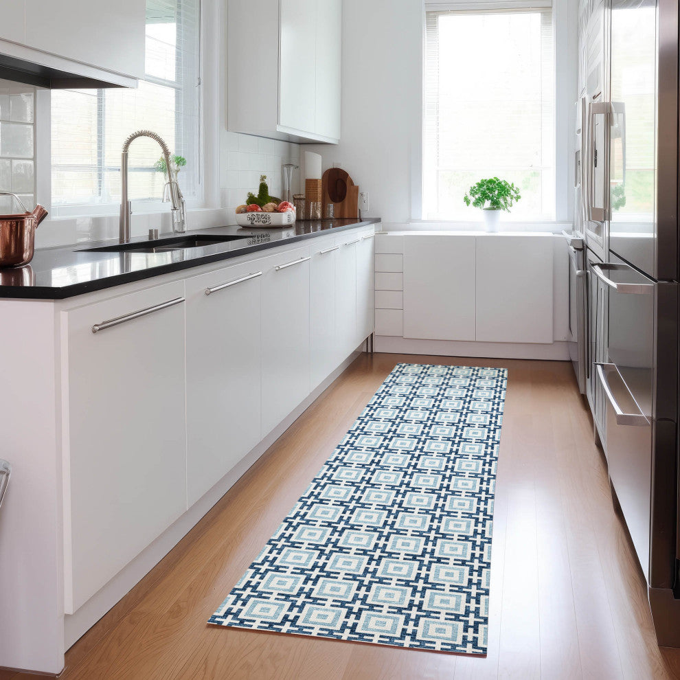 Indoor/Outdoor Marlo MO1 Navy Machine Washable 2'3" x 12' Rug