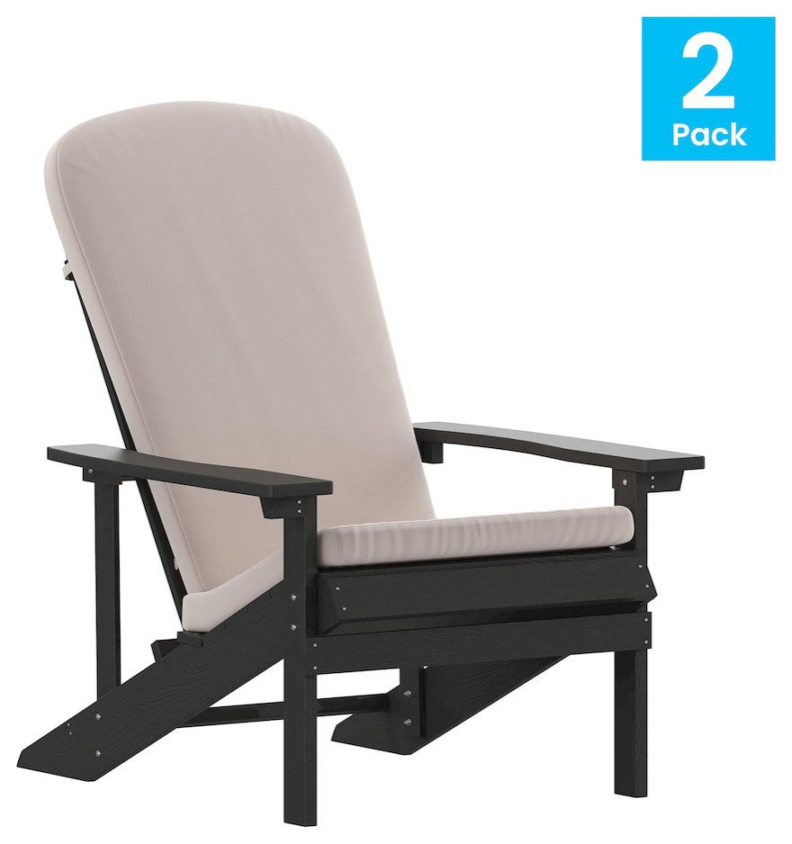 Set of 2 Adirondack Chairs in Slate Gray with Cream Cushions, Porch, and Patio