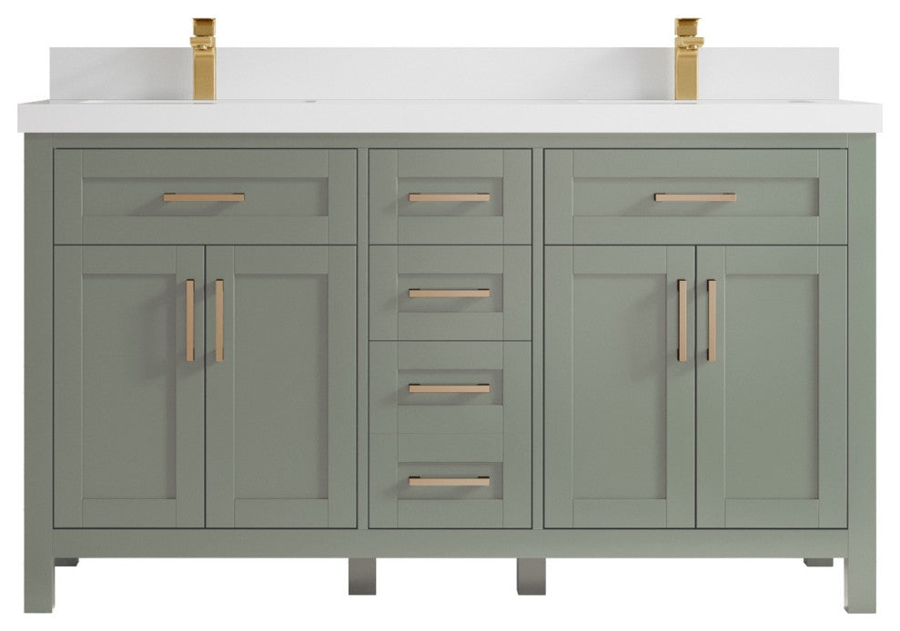 Cambridge 60" Double Bathroom Vanity in Evergreen 2" White Quartz