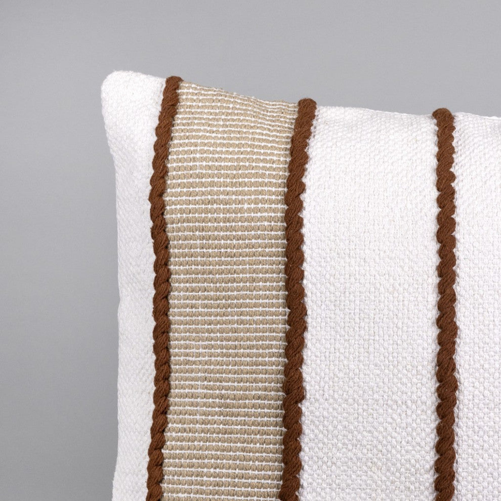 Textured Striped White and Brown Throw Pillow