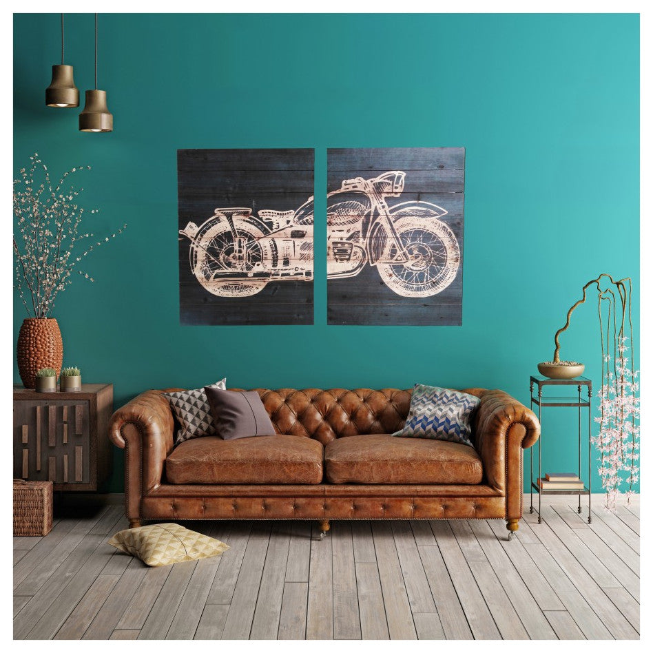 Two Piece Motorcycle Wood Plank Wall Art