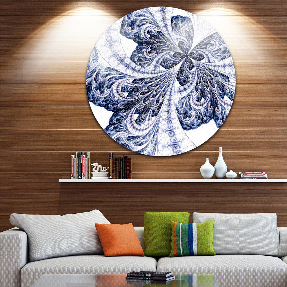 Symmetrical Tight Blue Fractal Flower, Floral Round Wall Art, 36"