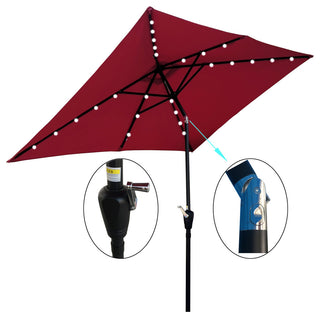Rectangular 10' Patio Solar LED Lighted Outdoor Market Umbrella, Burgundy