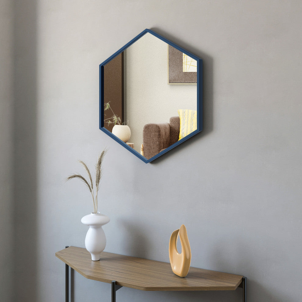 Delta 28" Blue Hexagonal Metal Frame Mirror