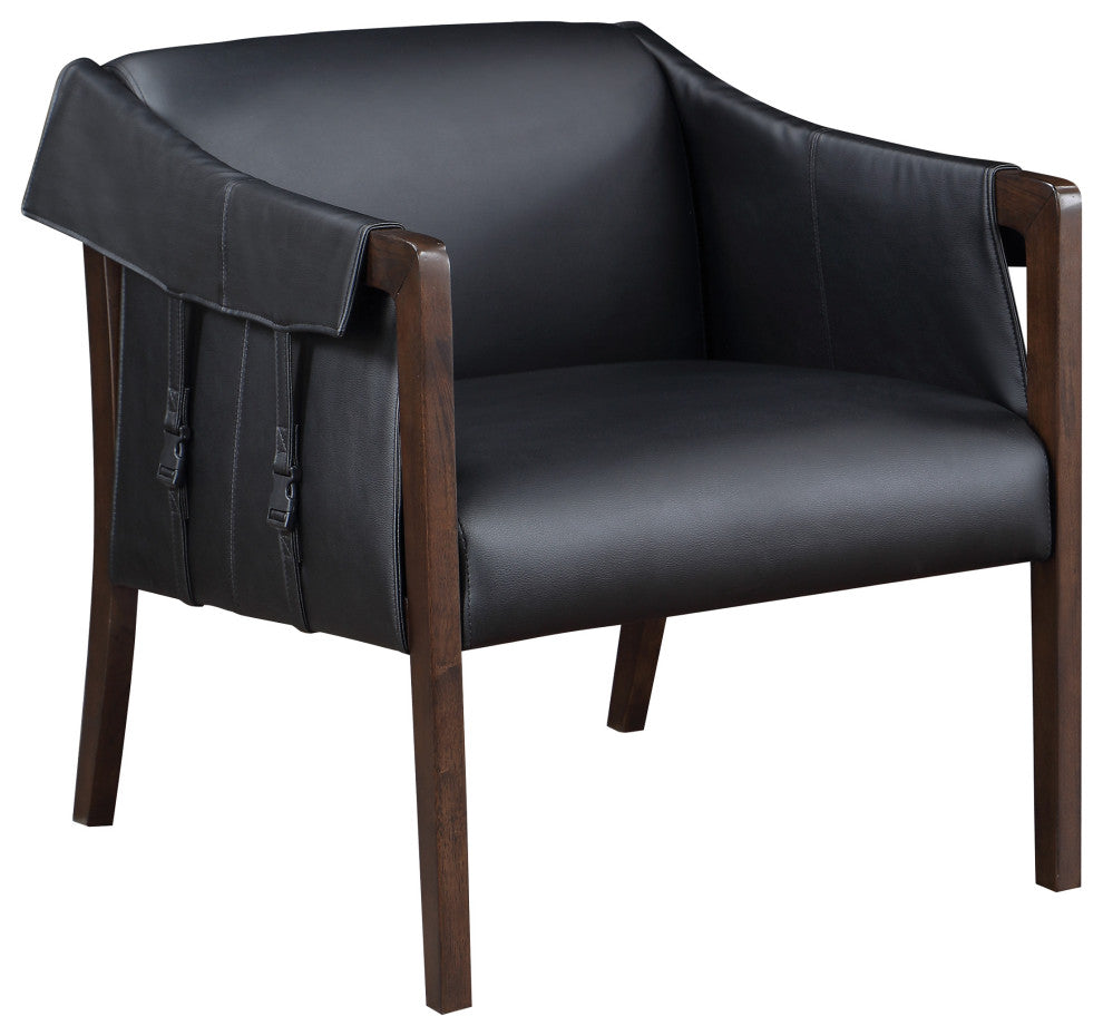 Parkfield Accent Chair, Black Faux Leather With Walnut Frame